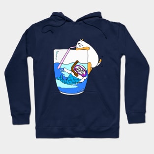 Funny cat and friend snorkeling in water by illustration draw Hoodie